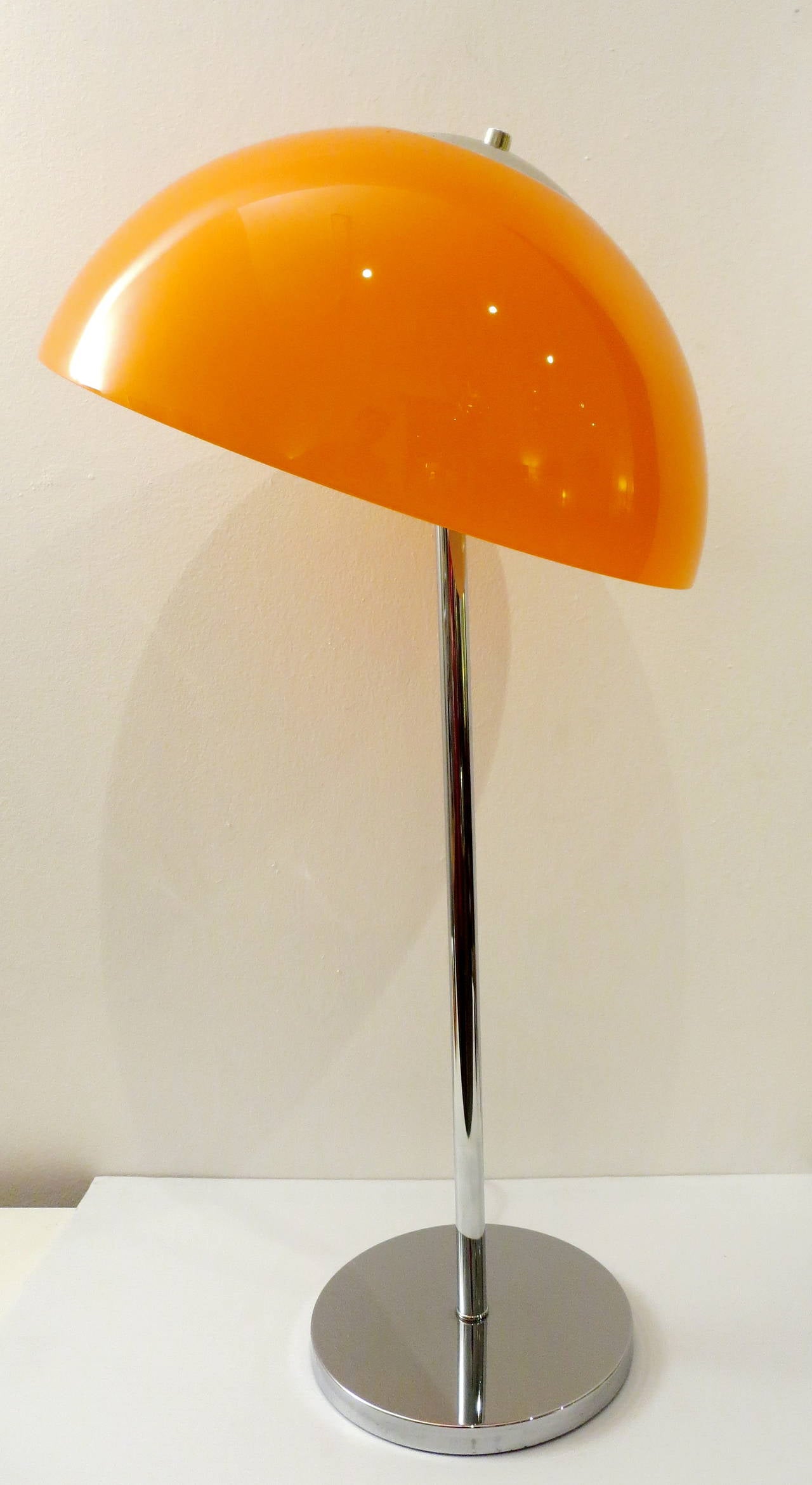 1960s Pop desk lamp in orange mushroom glass shade & chrome stand