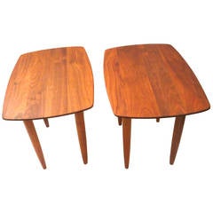 Vintage American Modern pair of solid walnut end tables by Ace-Hi of California