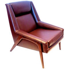Danish Modern brown leather lounge chair by Dux designed by Folke Ohlsson