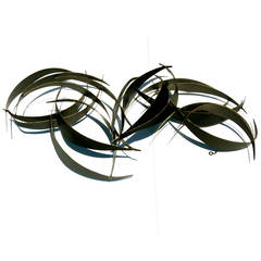 Brutal Abstract Metal Wall Hanging in Black and Gold Trim by Curtis Jere