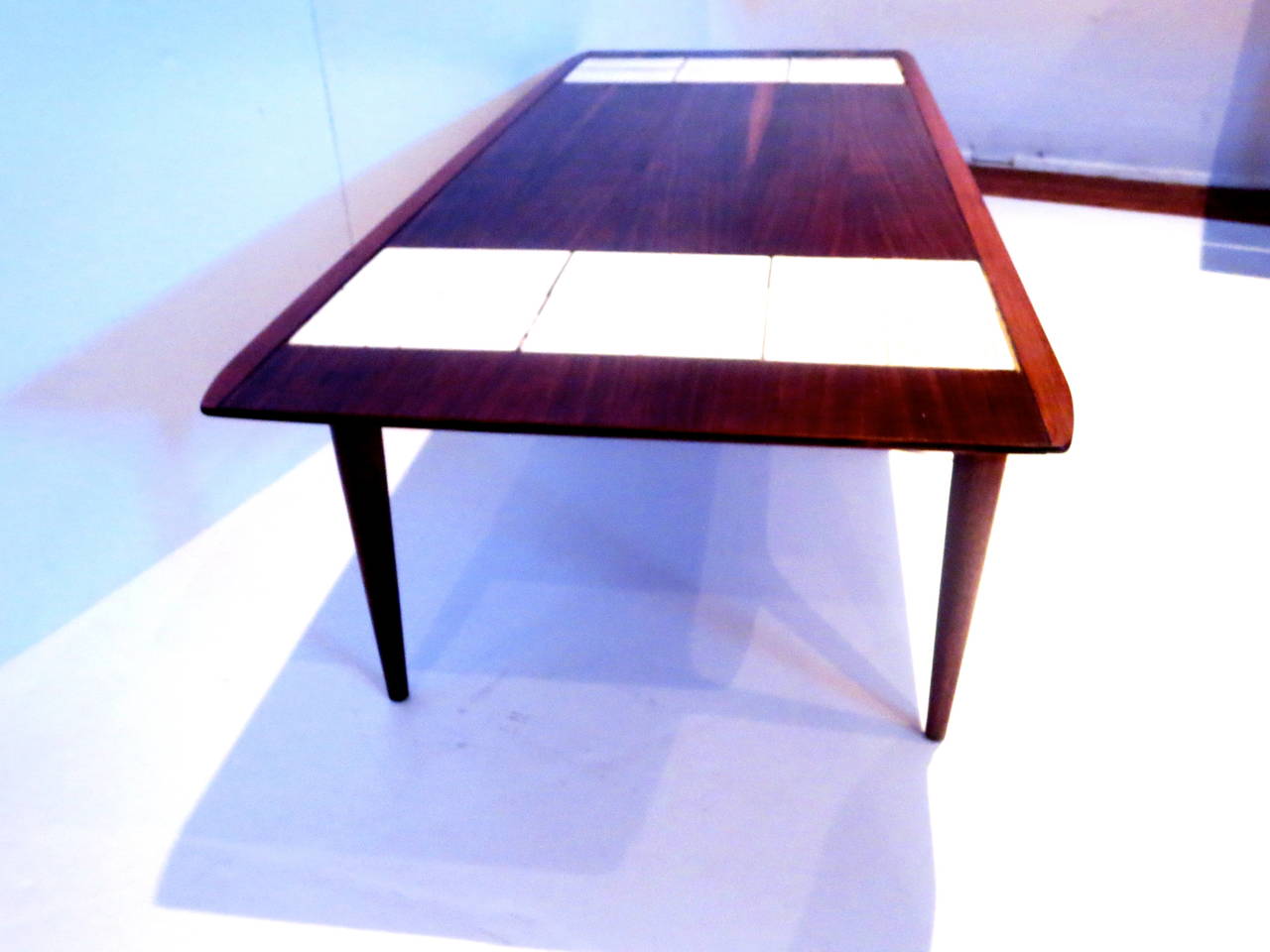 20th Century 1950s American Modern Walnut Coffee Table with Insert Tile Atomic Design