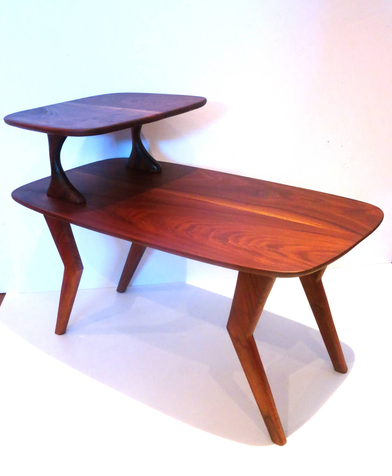 1950s American Modern Pair of Step End Tables in Solid Walnut 1