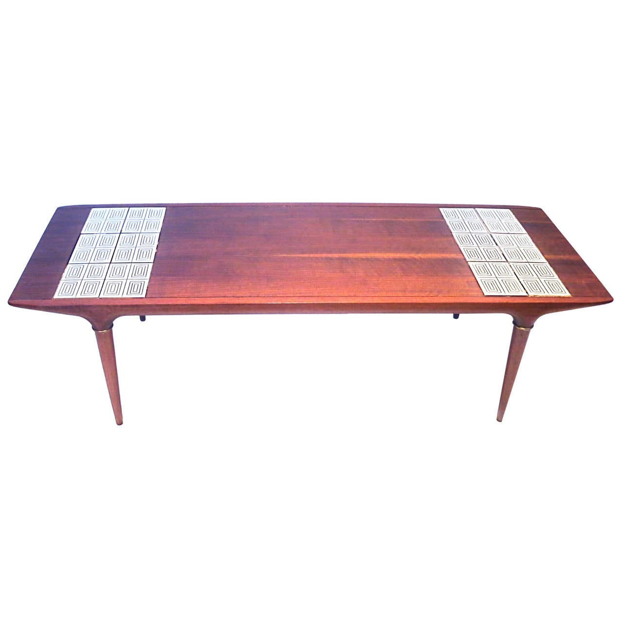 1950s American Modern Walnut Coffee Table with Insert Tile Atomic - Main Image