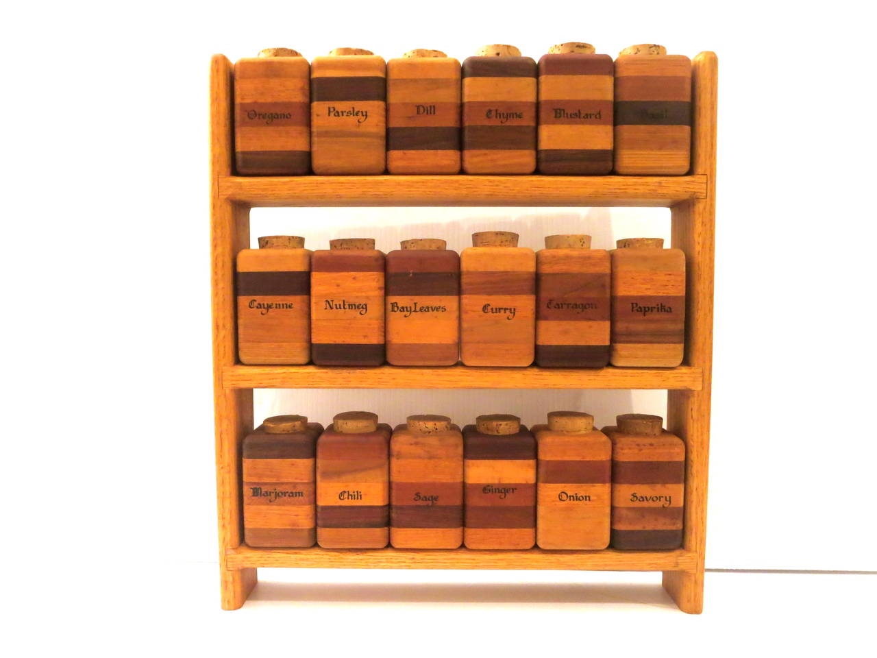 20th Century American Modern Multiwood Spice Rack with 18 Spice Container Capacity