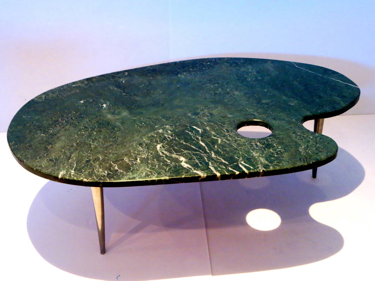 One of a Kind 1960s Painters Palette Green Marble Coffee Table