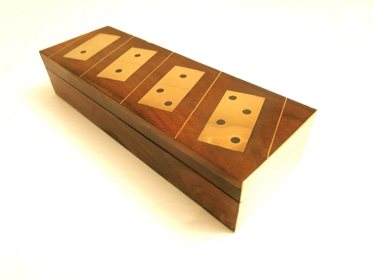 Mid-Century Modern 1970s Rosewood and Brass Inlaid Elegant Domino Set and Case