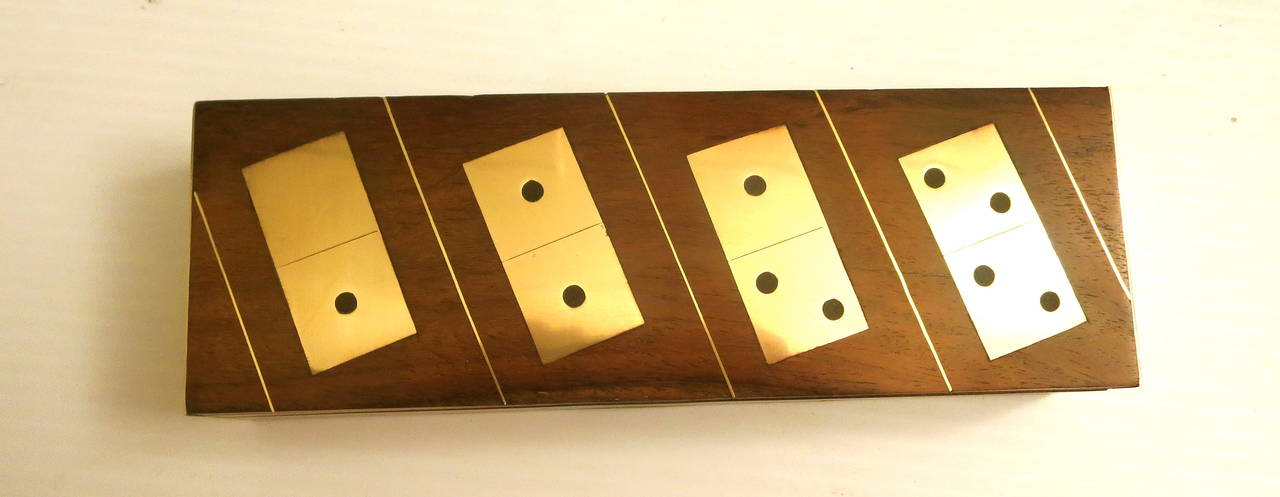 A very rare dominoes set with polished brass inlaid. With solid rosewood case a very unique set, well made a great gentleman’s gift, circa 1960s.