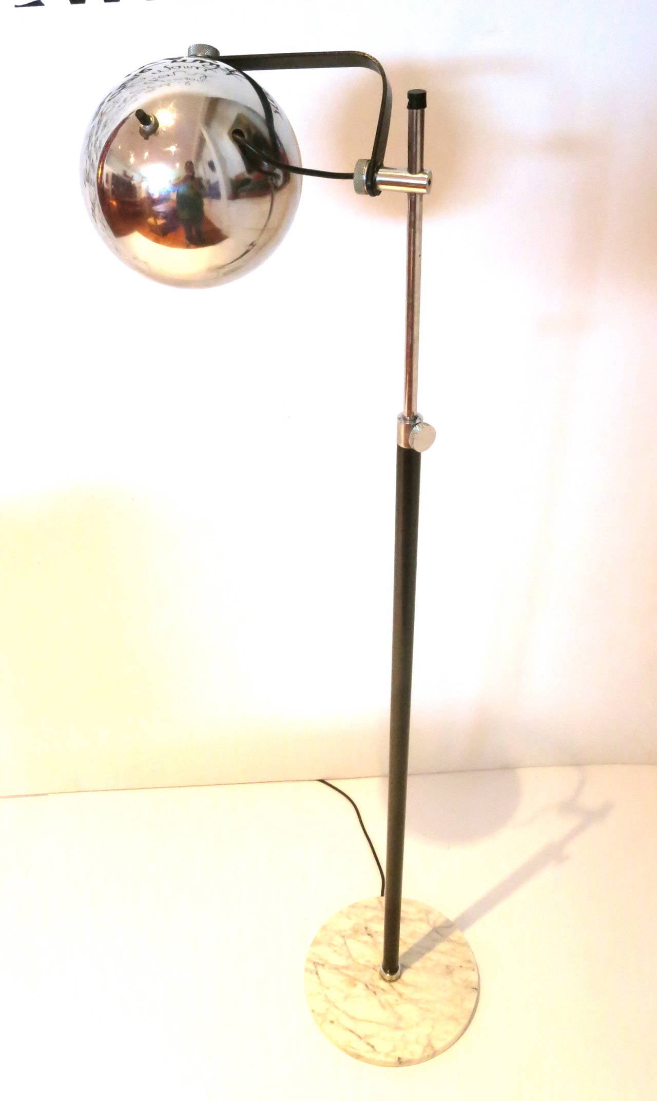 1970s Italian Chrome and Marble Multidirectional Floor Eye Lamp