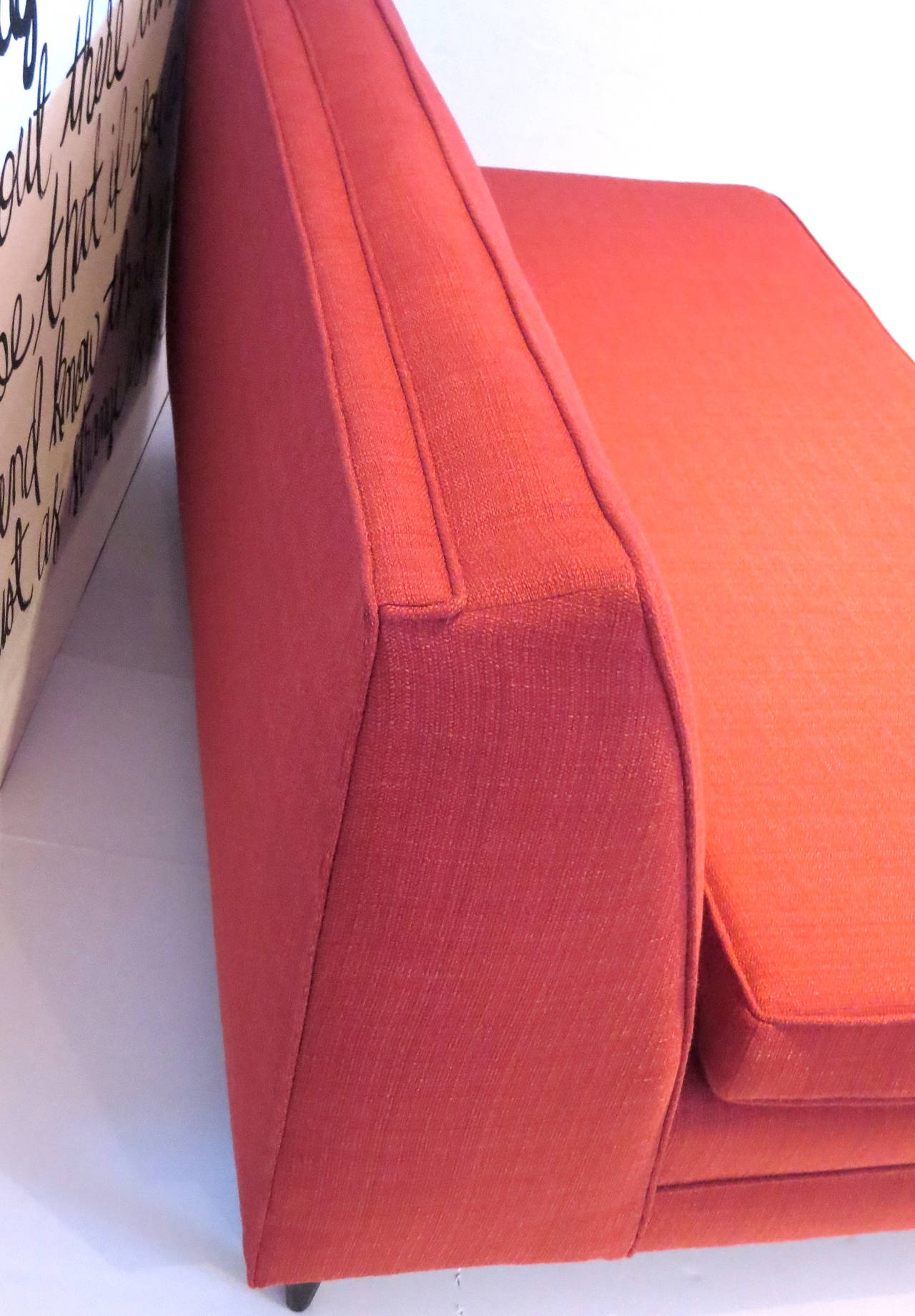 Mid-Century American Modern 1950s Slipper Loveseat, Red Sofa