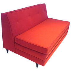 Mid-Century American Modern 1950s Slipper Loveseat, Red Sofa