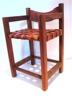 1960s pair of tall leather strap arm bar stools Mexican moderrn