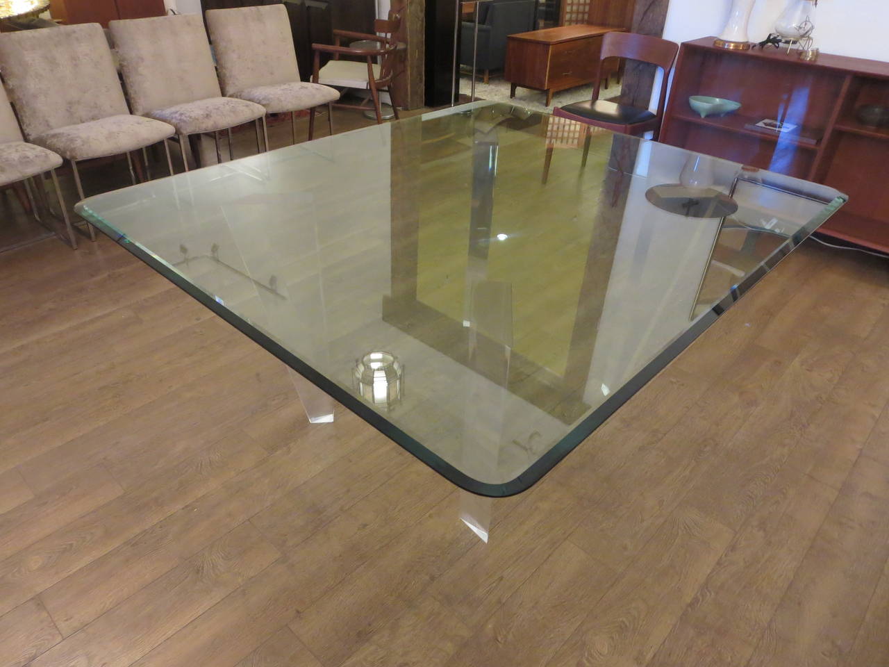 Striking lucite and beveled glass dining table by Roche Bobois at 1stDibs