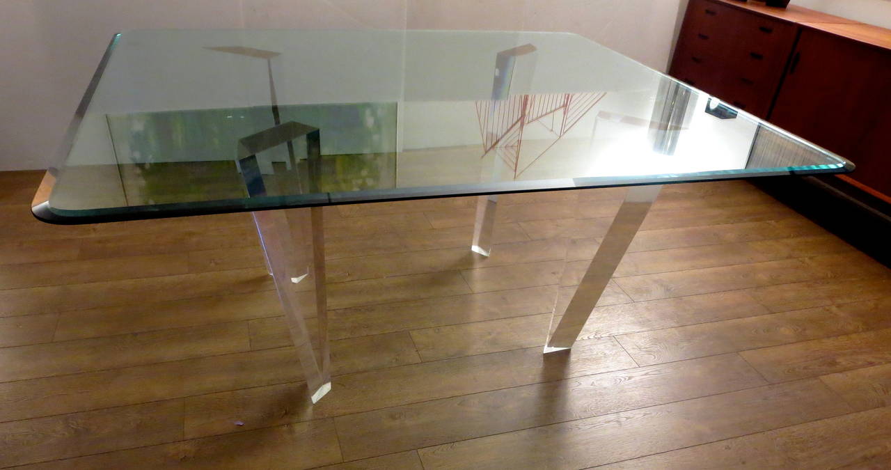 Striking lucite and beveled glass dining table by Roche Bobois at 1stDibs