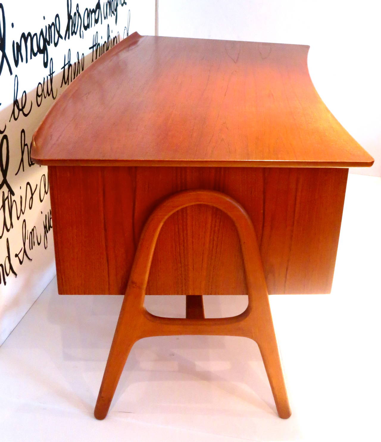Scandinavian Modern Danish Modern Rare Teak Desk by Svend Aage Madsen with Arched Front Bookcase