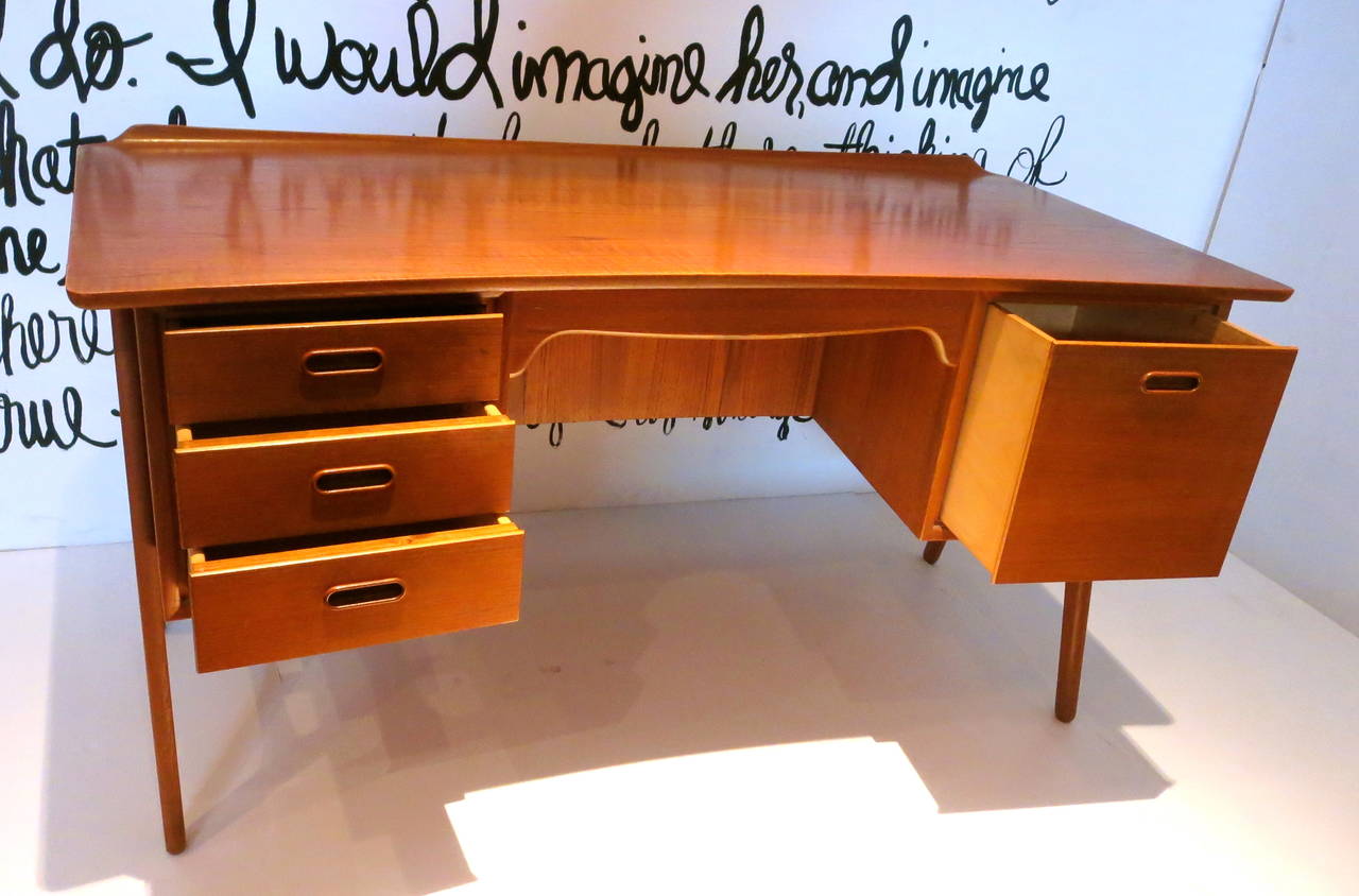 Danish Modern Rare Teak Desk by Svend Aage Madsen with Arched Front Bookcase 3