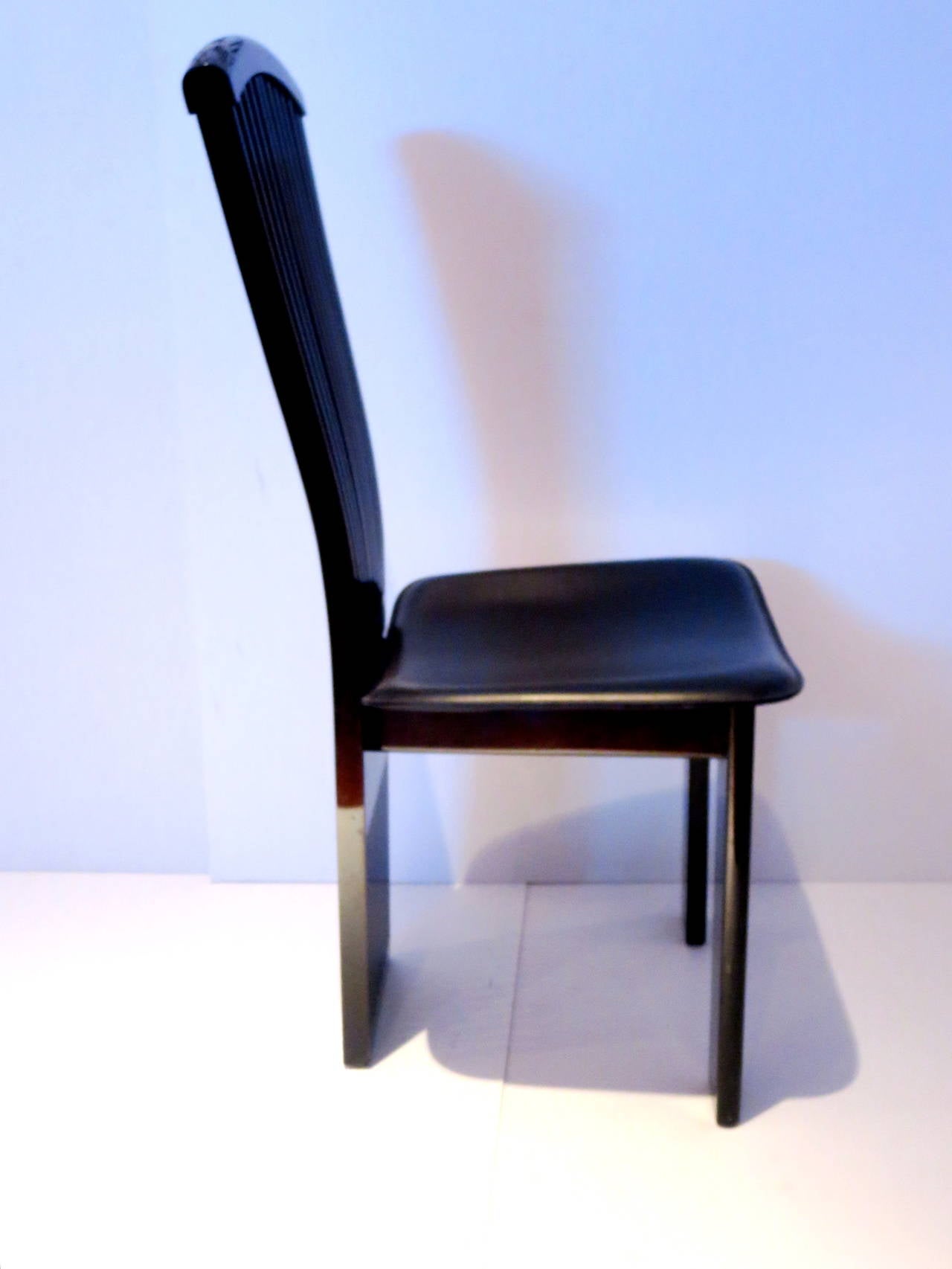 Four Italian Fan Back Chairs by Pietro Costantini in Lacquered Wood and Leather 1