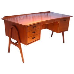 Danish Modern Rare Teak Desk by Svend Aage Madsen with Arched Front Bookcase
