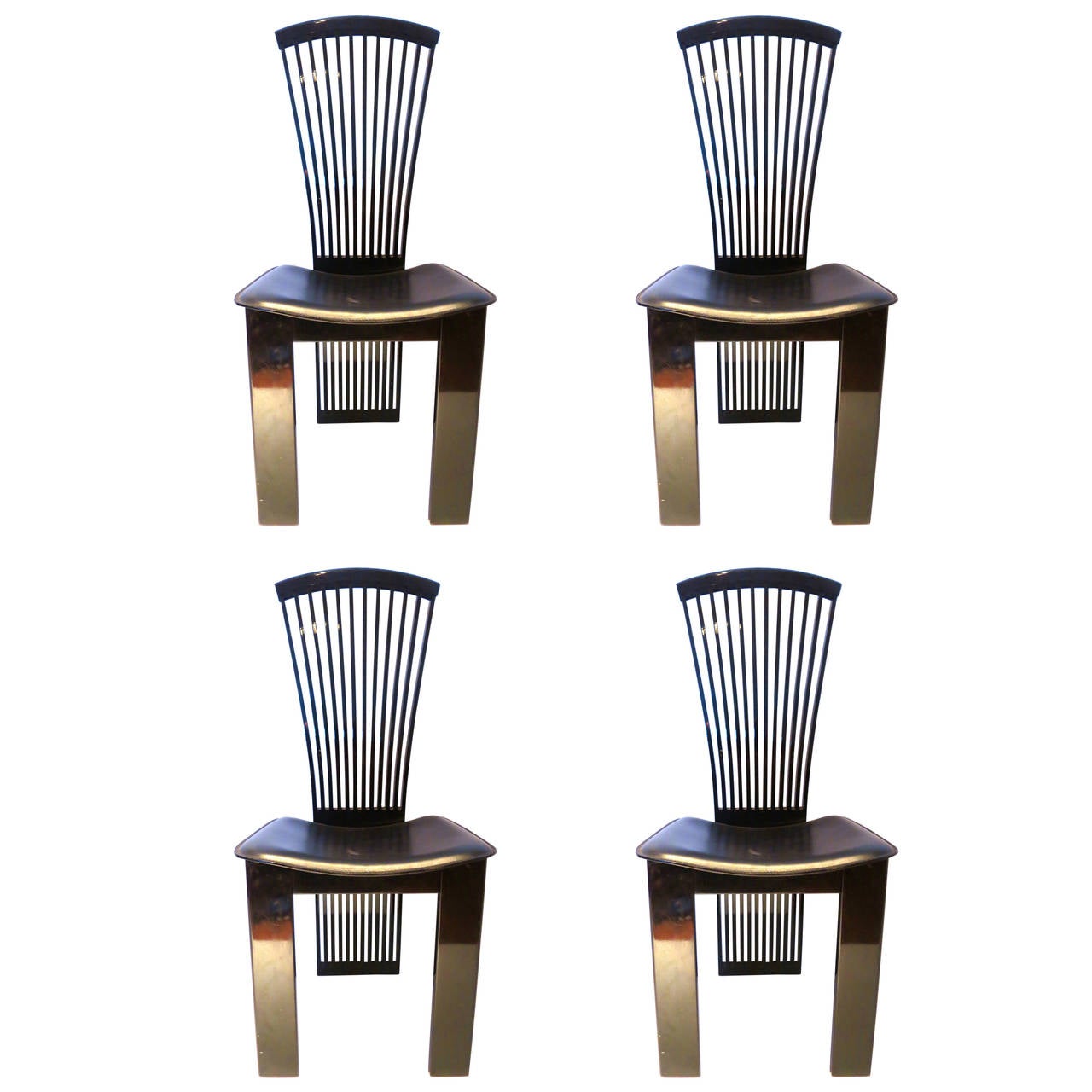 Four Italian Fan Back Chairs by Pietro Costantini in Lacquered Wood and Leather at 1stDibs