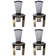 Four Italian Fan Back Chairs by Pietro Costantini in Lacquered Wood and Leather