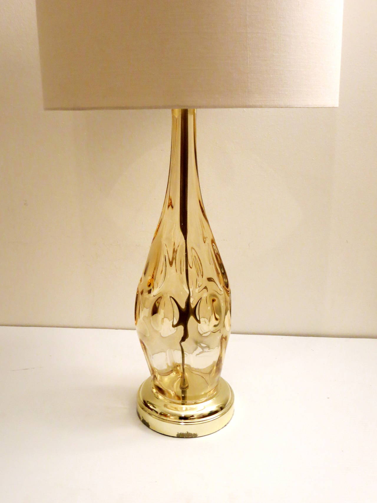 Blown Glass 1950s Murano Italian tall thick scaloped glass lamp with brass fittings