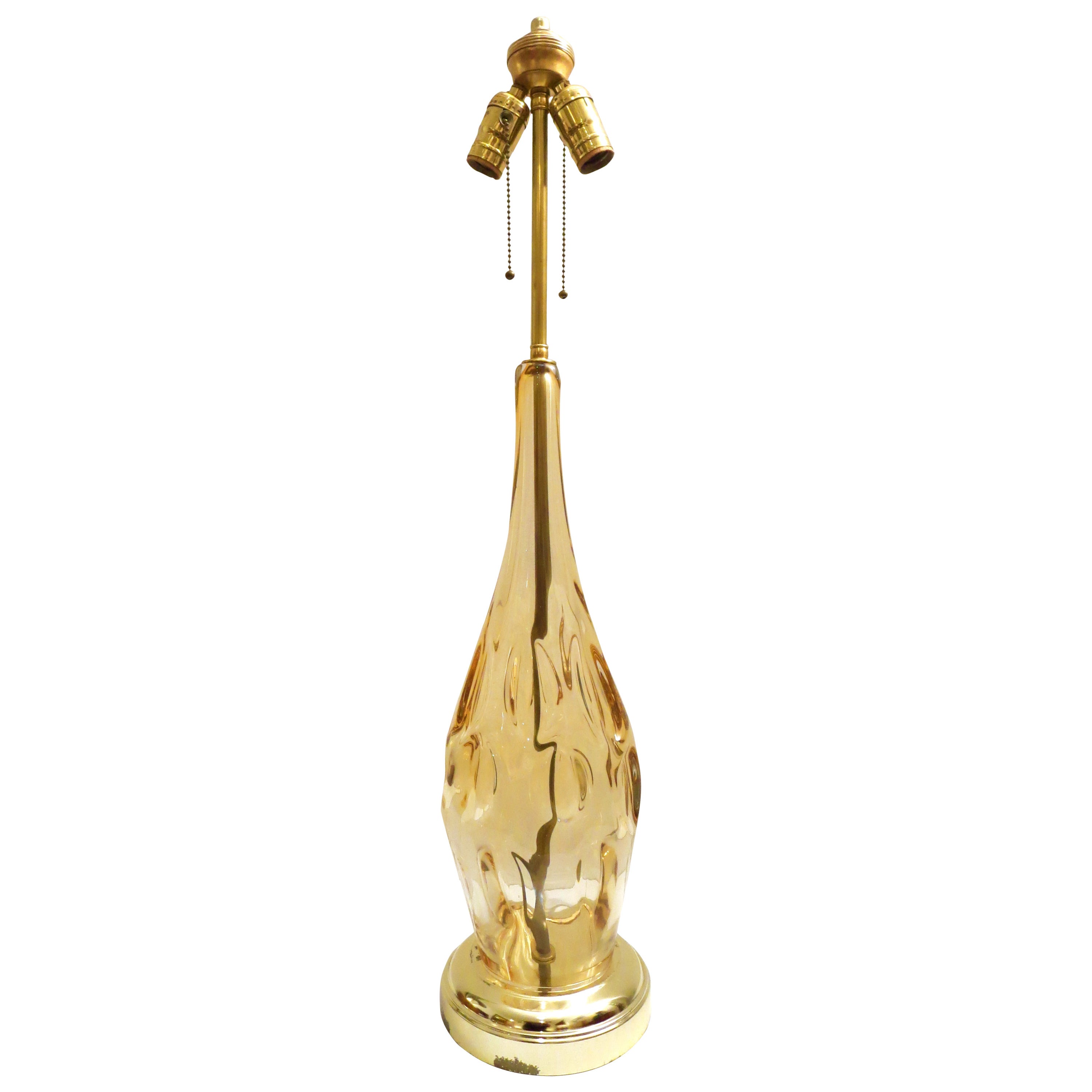 1950s Murano Italian tall thick scaloped glass lamp with brass fittings