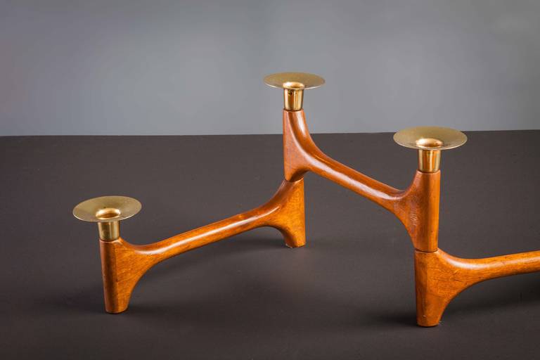 Danish Modern Teak Candleholders Mid Century Articulating Candleholder