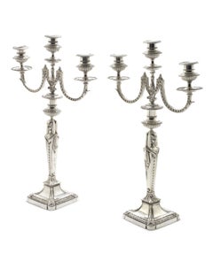 A Fine Pair of Empire Style 19th Century Silver Candelabra