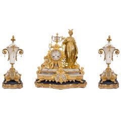 French Ormolu & Alabaster Garniture Clock set by P H Mourey