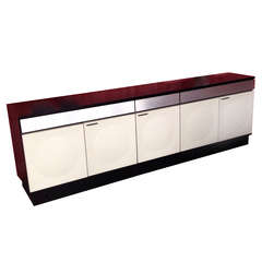 Beautiful Sideboard, black ebonized Oak with white graphics doors and aluminum drawers.