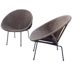 2 Rattan Armchairs in Perfect Condition with Label, Anno 50s