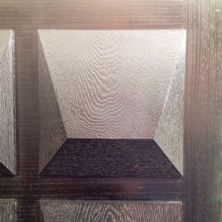 Ebonised Oak Brutalist Sideboard With Graphic Surface Sculptural Shapes Doors. 3