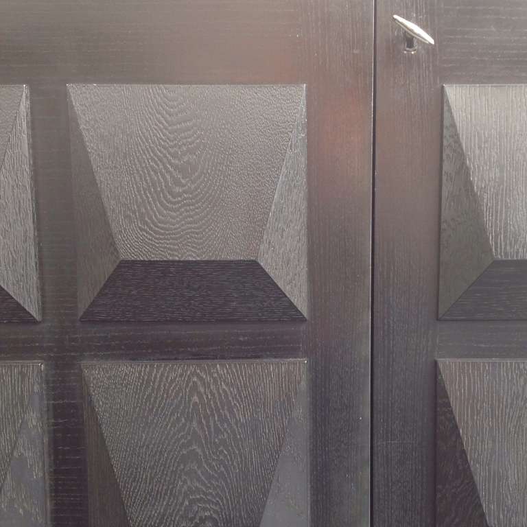 Ebonised Oak Brutalist Sideboard With Graphic Surface Sculptural Shapes Doors. 5