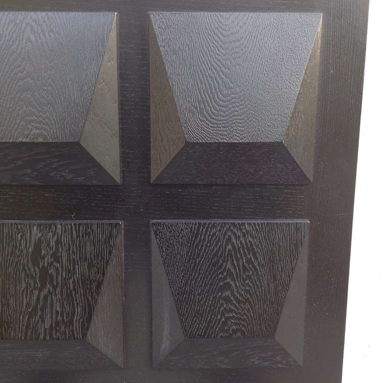 Late 20th Century Ebonised Oak Brutalist Highboard With Graphic Surface Sculptural Shapes Doors.