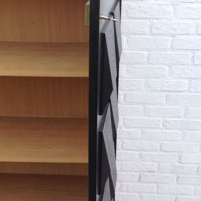 Ebonised Oak Brutalist Highboard With Graphic Surface Sculptural Shapes Doors. 4