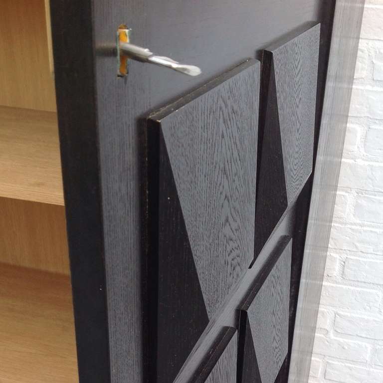 Ebonised Oak Brutalist Highboard With Graphic Surface Sculptural Shapes Doors. 5