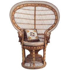 (Free shipping worldwide) Chair 70's ''Emmanuelle'' Silvia K. Wicker Peacock.