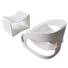 Joe Colombo's Plywood 4801 Lounge Chair for Kartell with Ottomann