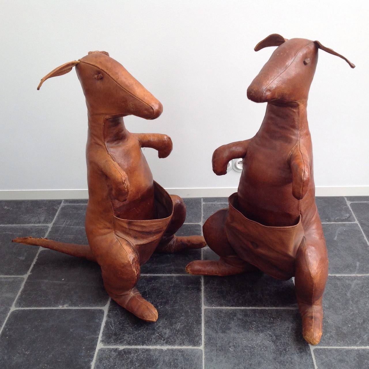 Leather Two Dimitri Omersa Kangaroos, Magazine Holders, England 1960 For Sale