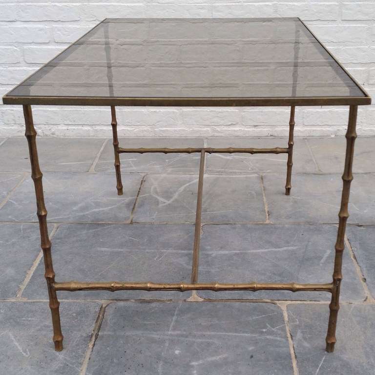 French Side Table, by Maison Bagues with Bamboo Legs, 1960 For Sale