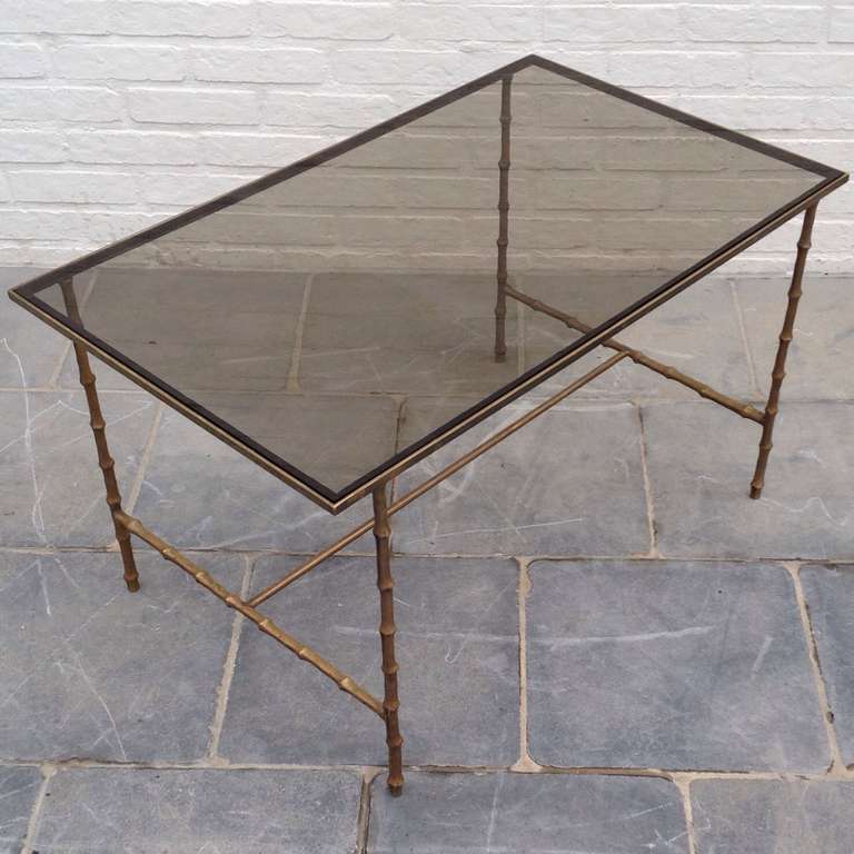 Side Table, by Maison Bagues with Bamboo Legs, 1960 For Sale 1
