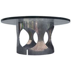 Coffee Table with Two Aluminum Plates, Signed NE