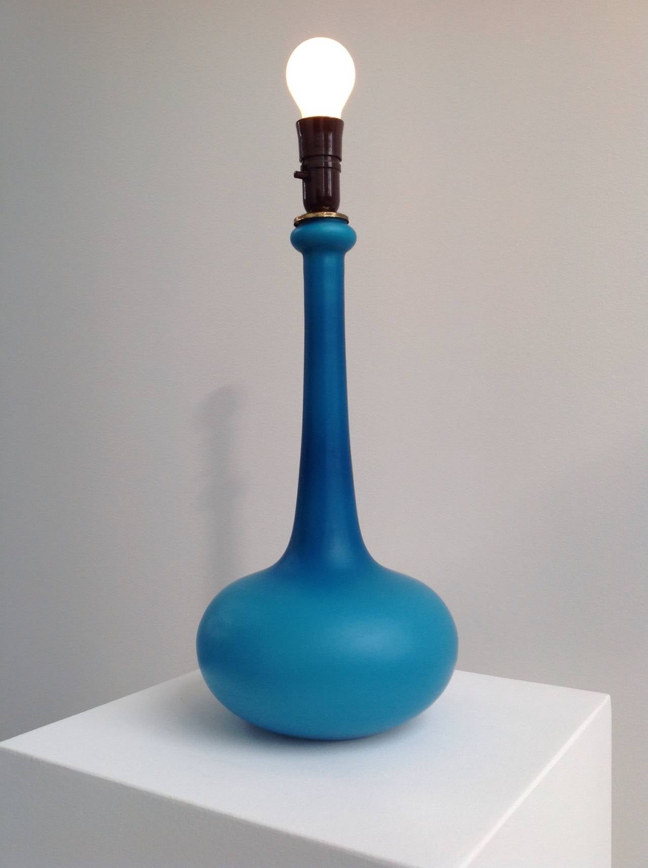 Beautiful Sea Blue Blown Table Lamp by Holmegaard Denmark, 1960 2