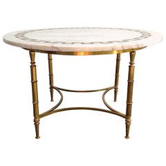 Beautiful coffee table with inlaid brass on marble top, 1960s
