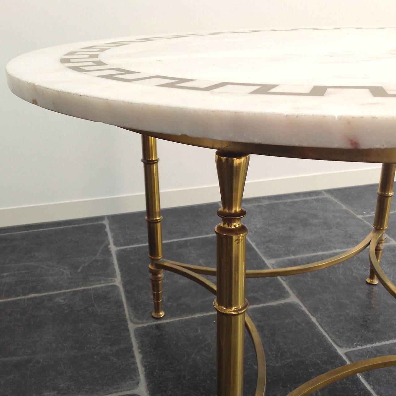 Brass Beautiful coffee table with inlaid brass on marble top, 1960s