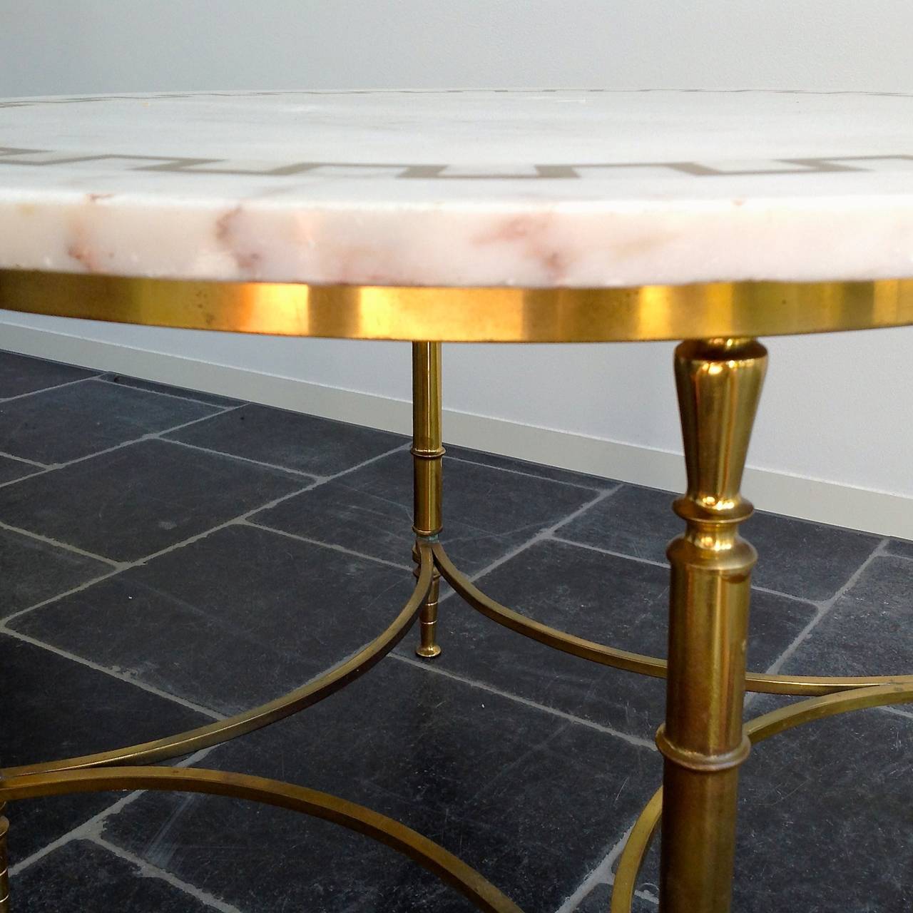 Beautiful coffee table with inlaid brass on marble top, 1960s 2