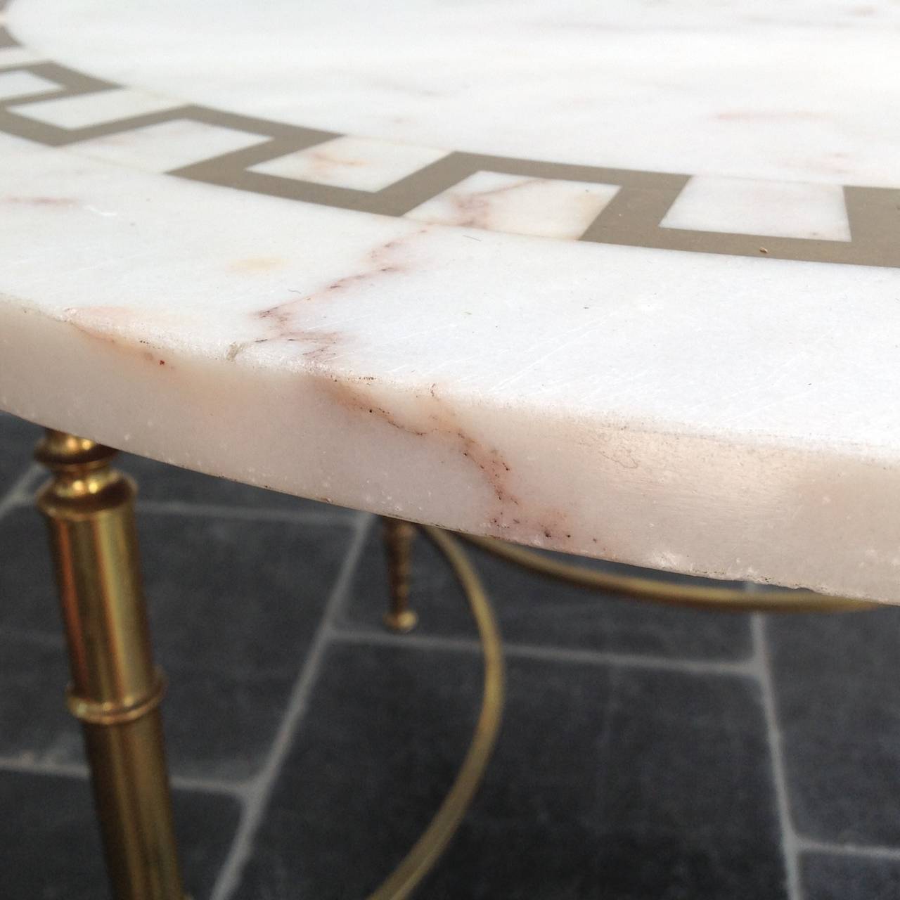 Mid-20th Century Beautiful coffee table with inlaid brass on marble top, 1960s