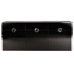 Credenza in Original Black Formica and Chrome, by Willy Rizzo for Pierre Cardin