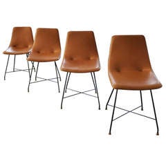 4 Leather Table Chairs, Design Augusto Bozzi for Saporiti, Anno 1958