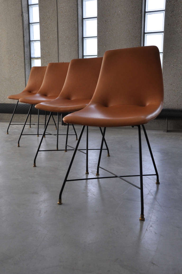 Mid-20th Century 4 Leather Table Chairs, Design Augusto Bozzi for Saporiti, Anno 1958