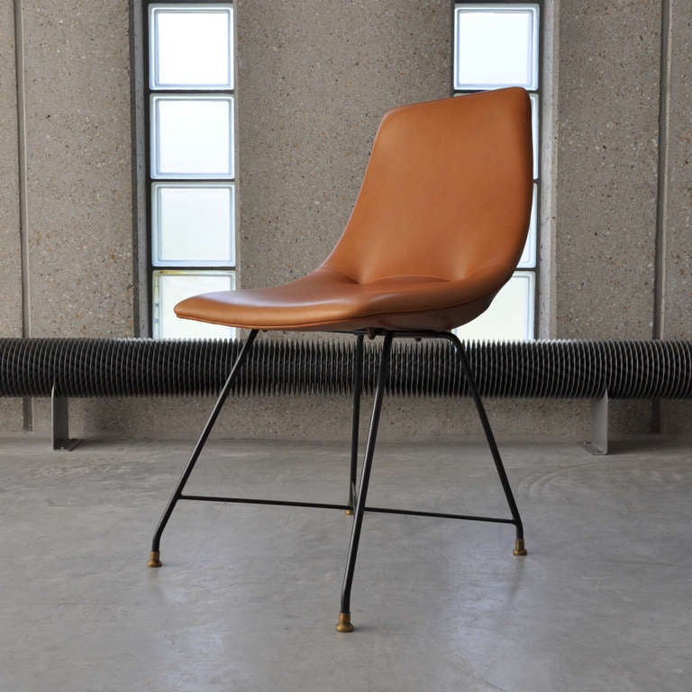 Foam 4 Leather Table Chairs, Design Augusto Bozzi for Saporiti, Anno 1958